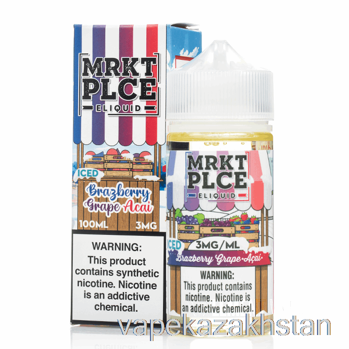 Vape Disposable Ice Brazberry Grape Acai - MRKT PLCE - 100mL 0mg